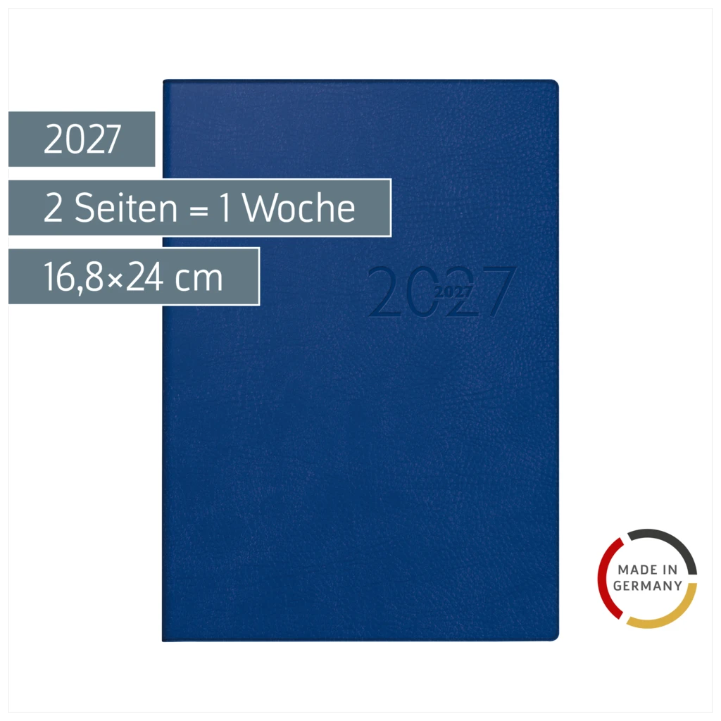 Buchkalender Mod. studioplan int. 2027 | 16,8×24 cm, Kunstleder, blau