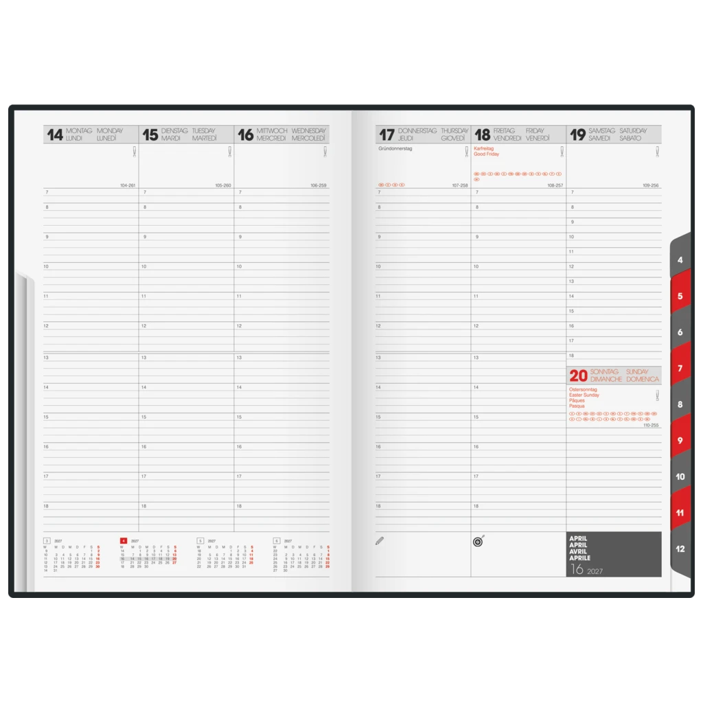 Buchkalender Mod. studioplan int. 2027 | 16,8×24 cm, Kunstleder, blau
