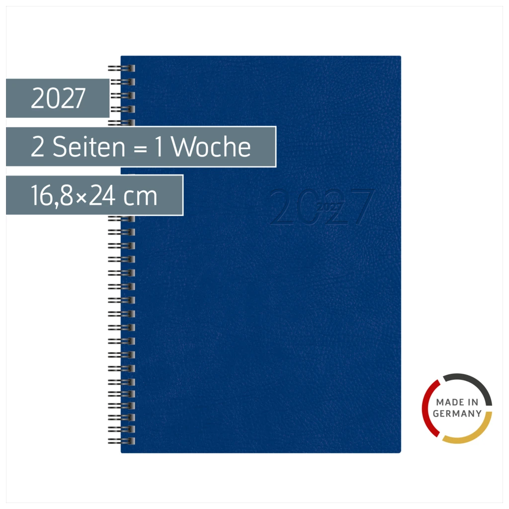 Buchkalender Mod. studioplan int. 2027 | 16,8×24 cm, Kunstleder, blau