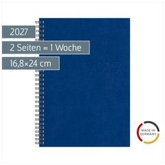 Buchkalender Mod. studioplan int. 2027 | 16,8×24 cm, Kunstleder, blau