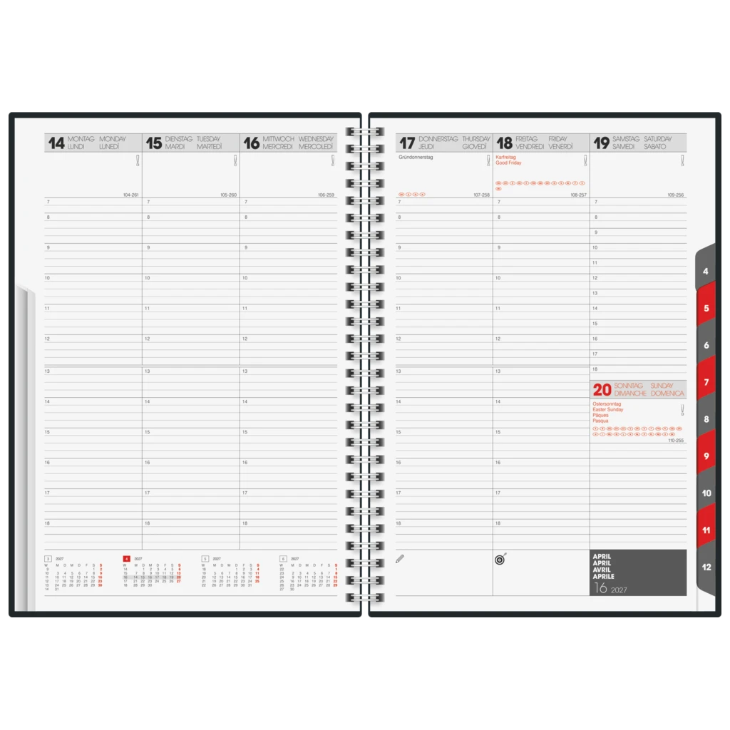 Buchkalender Mod. studioplan int. 2027 | 16,8×24 cm, Kunstleder, blau