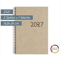 Buchkalender Mod. studioplan int. 2027 | 16,8×24 cm, Kunstleder, grau