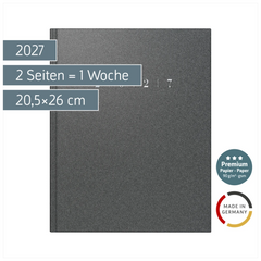 Buchkalender Premium Mod. Managerkalender TM 2027 | 20,5×26 cm, Kunststoff, grau