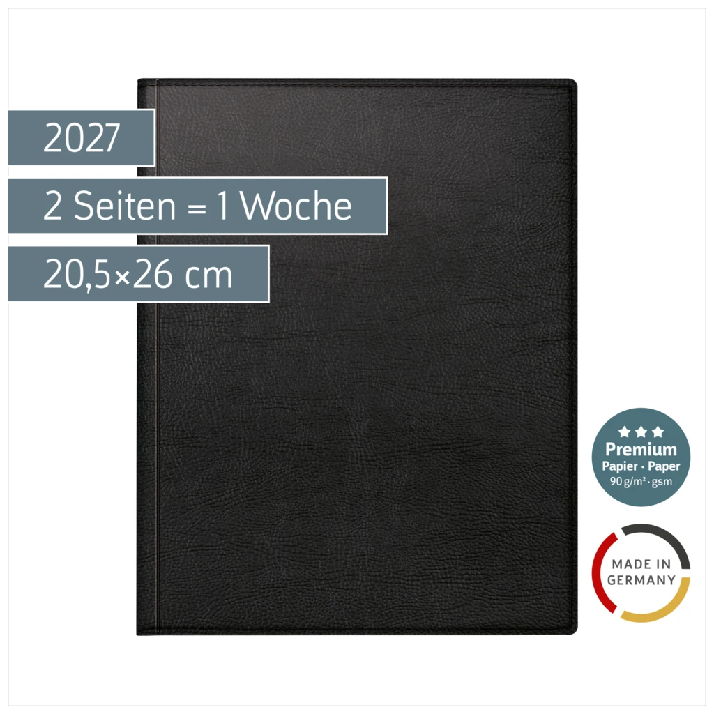 Buchkalender Premium Mod. Managerkalender TM 2027 | 20,5×26 cm, Kunstleder, schwarz