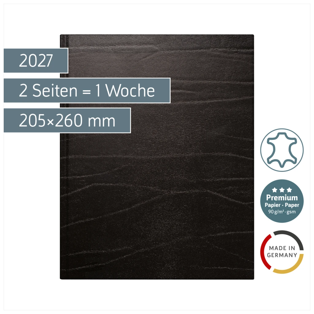Buchkalender Premium Mod. Managerkalender TM 2027 | 205×260 mm, Leder, schwarz