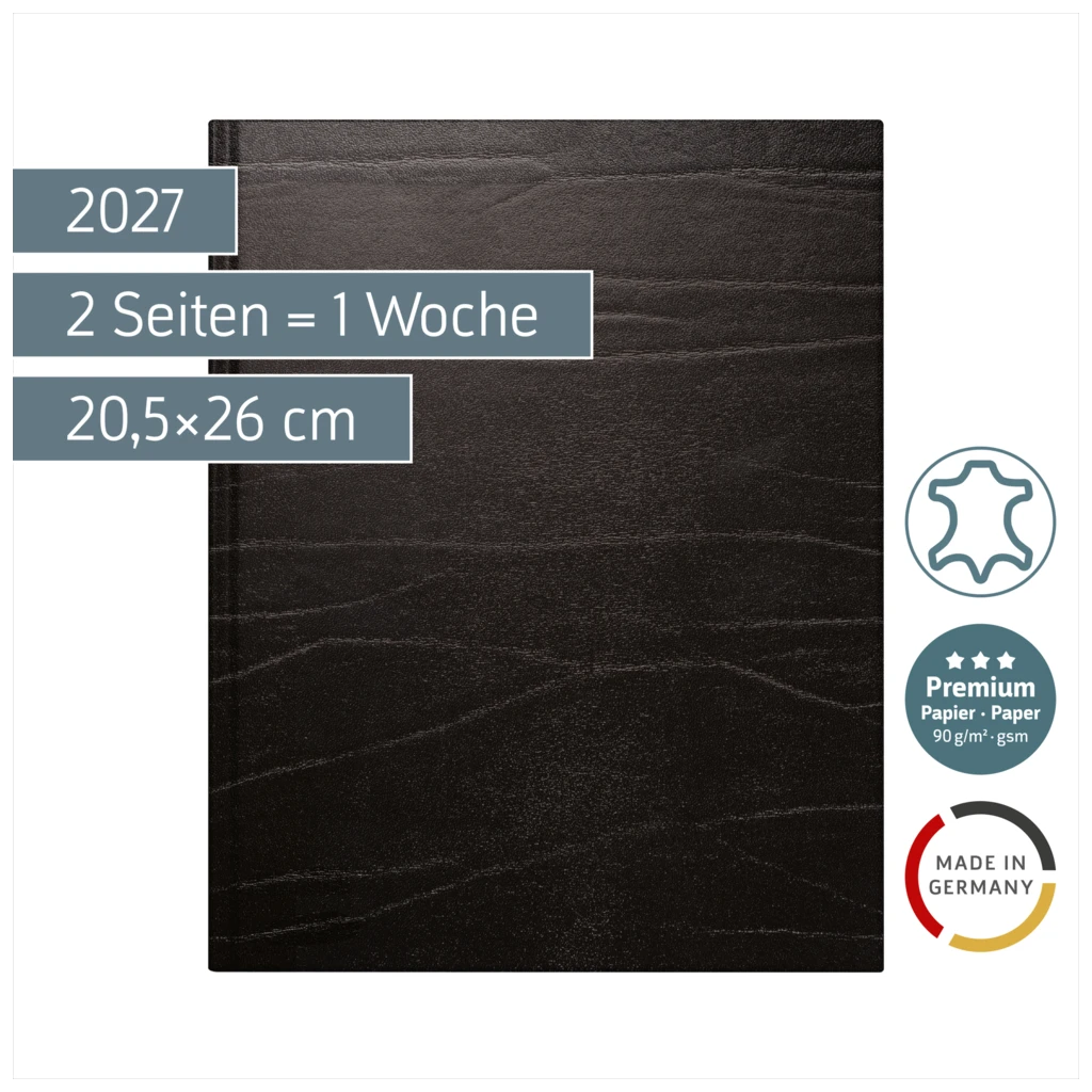 Buchkalender Premium Mod. Managerkalender TM 2027 | 20,5×26 cm, Leder, schwarz