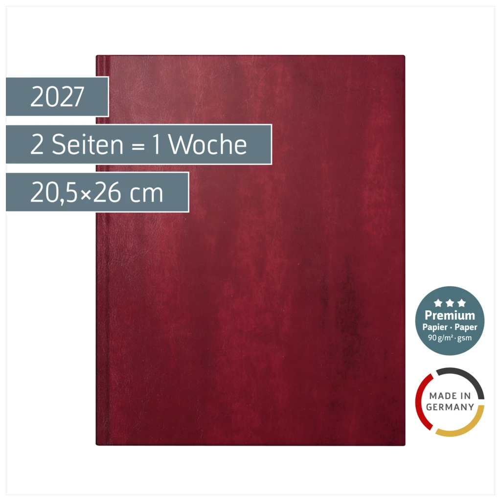 Buchkalender Premium Mod. Managerkalender TM 2027 | 20,5×26 cm, Kunstleder, rotbraun