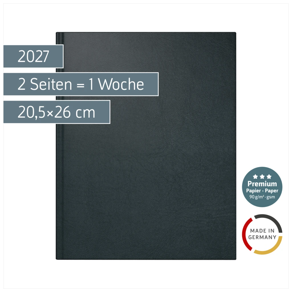 Buchkalender Premium Mod. Managerkalender TM 2027 | 20,5×26 cm, Kunstleder, schwarz