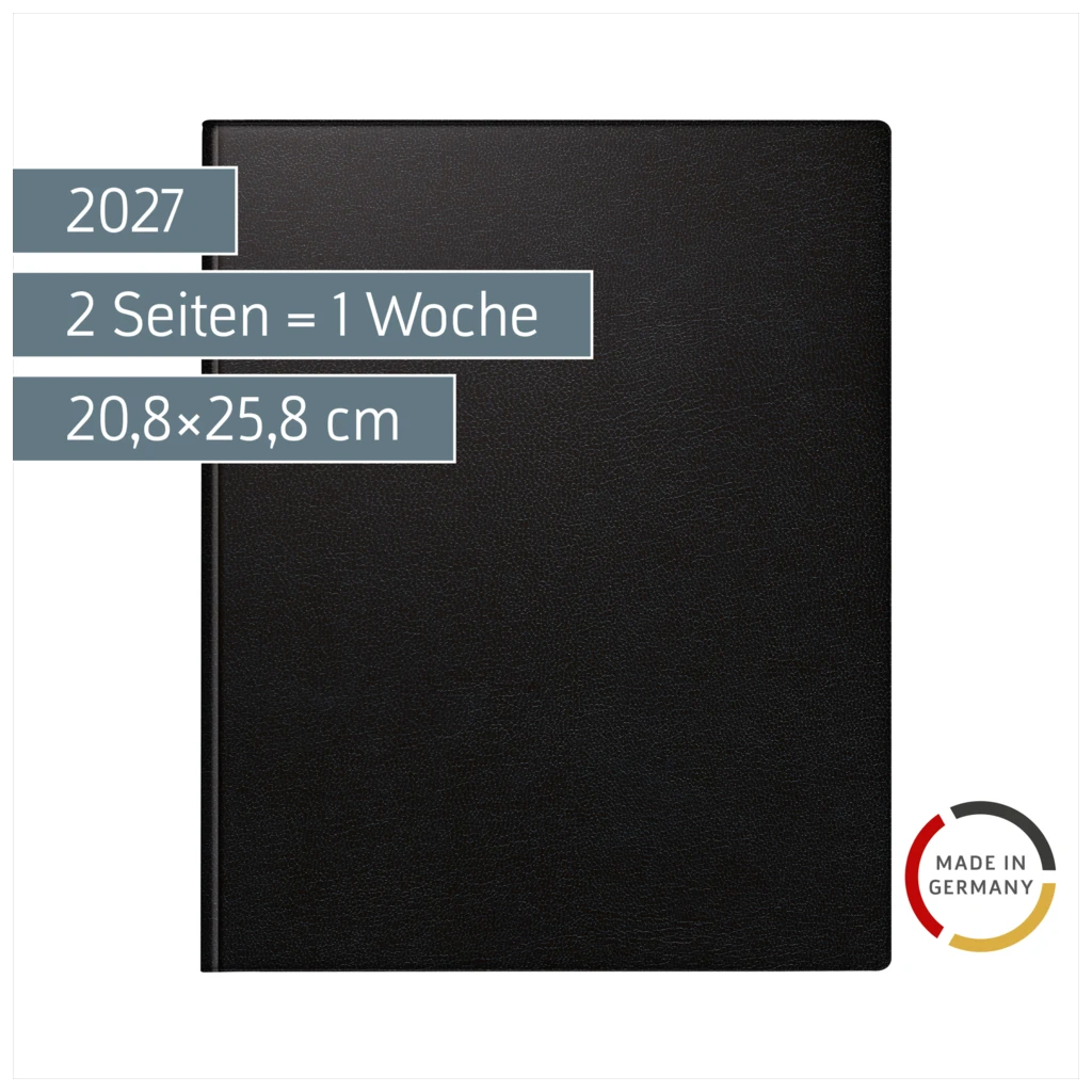 Buchkalender 2027 | 20,8×25,8 cm, Kunststoff, schwarz