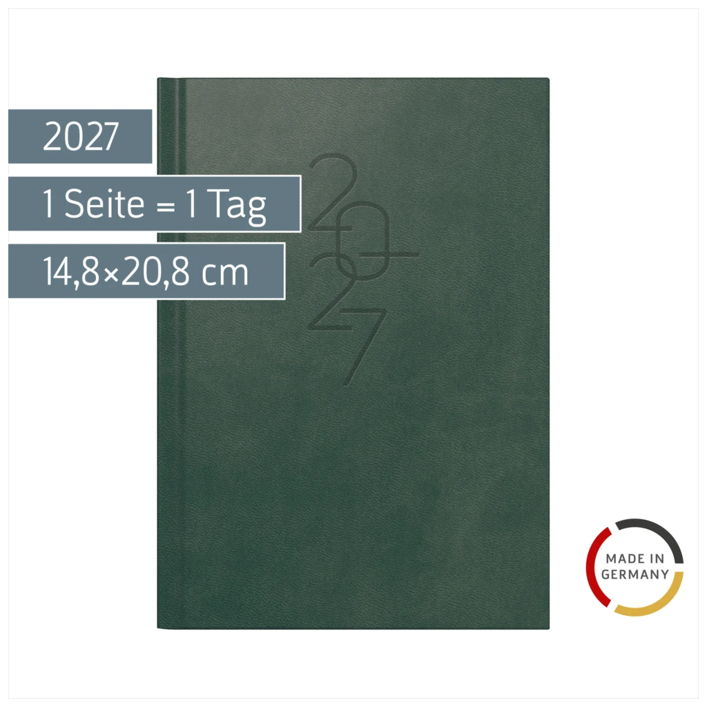 Buchkalender Mod. Mentor 2027 | A5, Kunstleder, dunkelgrün