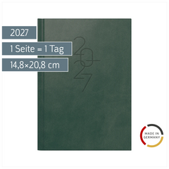 Buchkalender Mod. Mentor 2027 | A5, Kunstleder, dunkelgrün