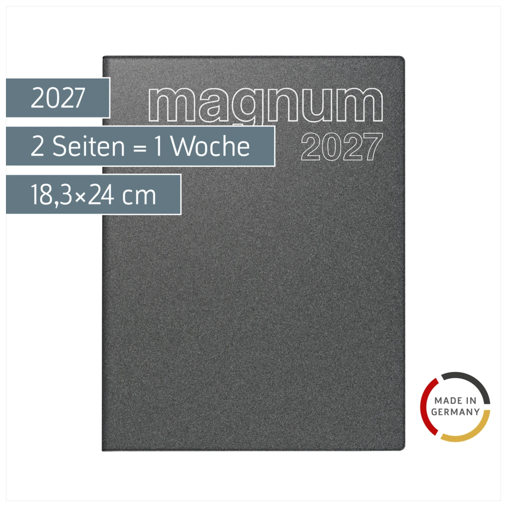 Buchkalender Mod. magnum 2027 | 18,3×24 cm, Kunststoff, grau