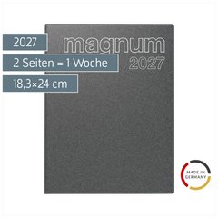 Buchkalender Mod. magnum 2027 | 18,3×24 cm, Kunststoff, grau