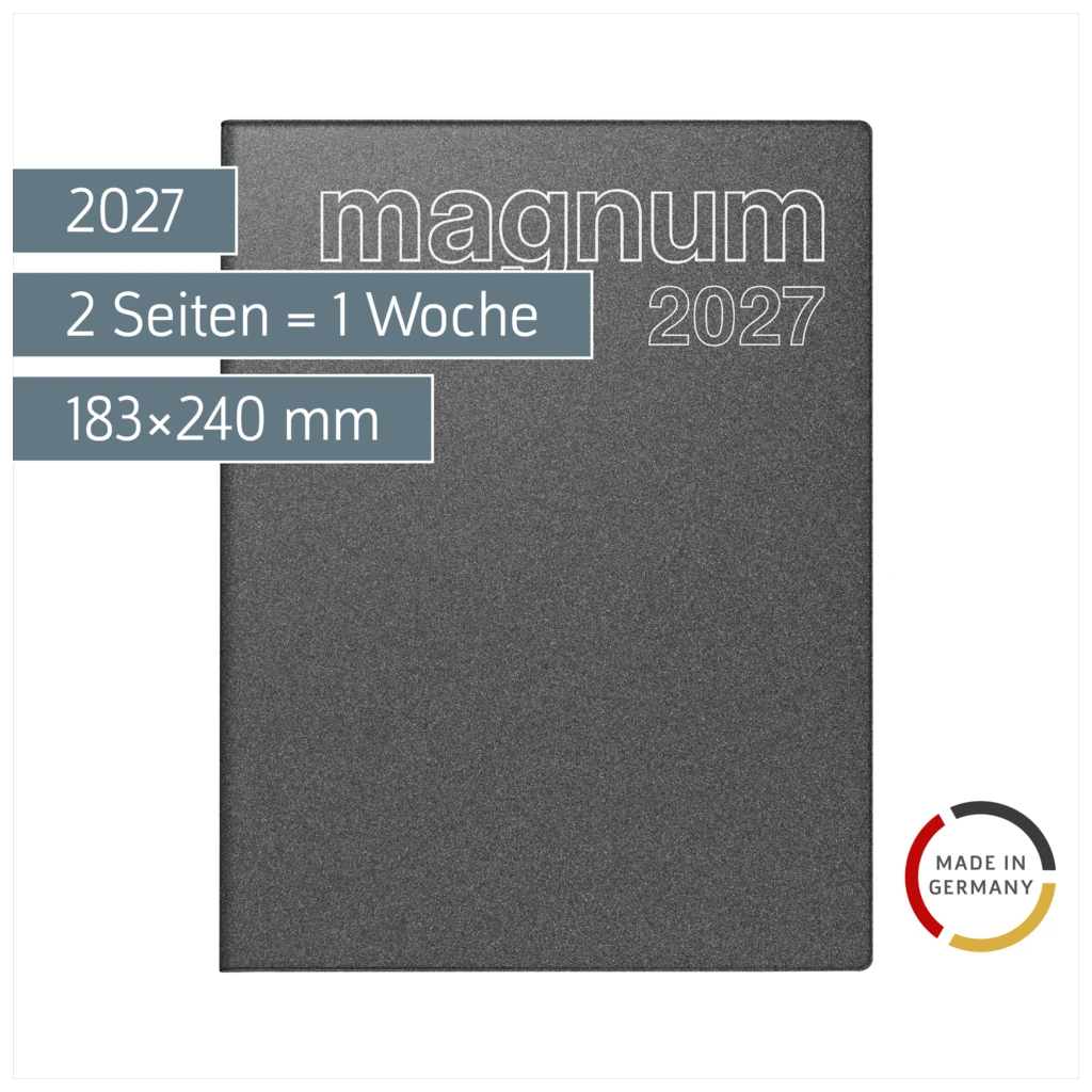 Buchkalender Mod. magnum 2027 | 183×240 mm, Kunststoff, grau