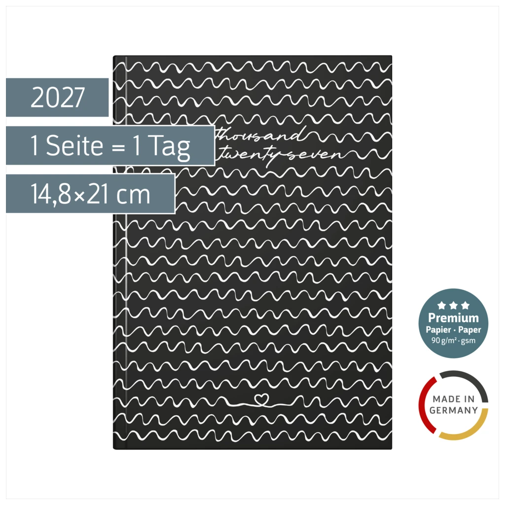 Buchkalender Premium Young Line 2027 „Waves“ | A5, Papier