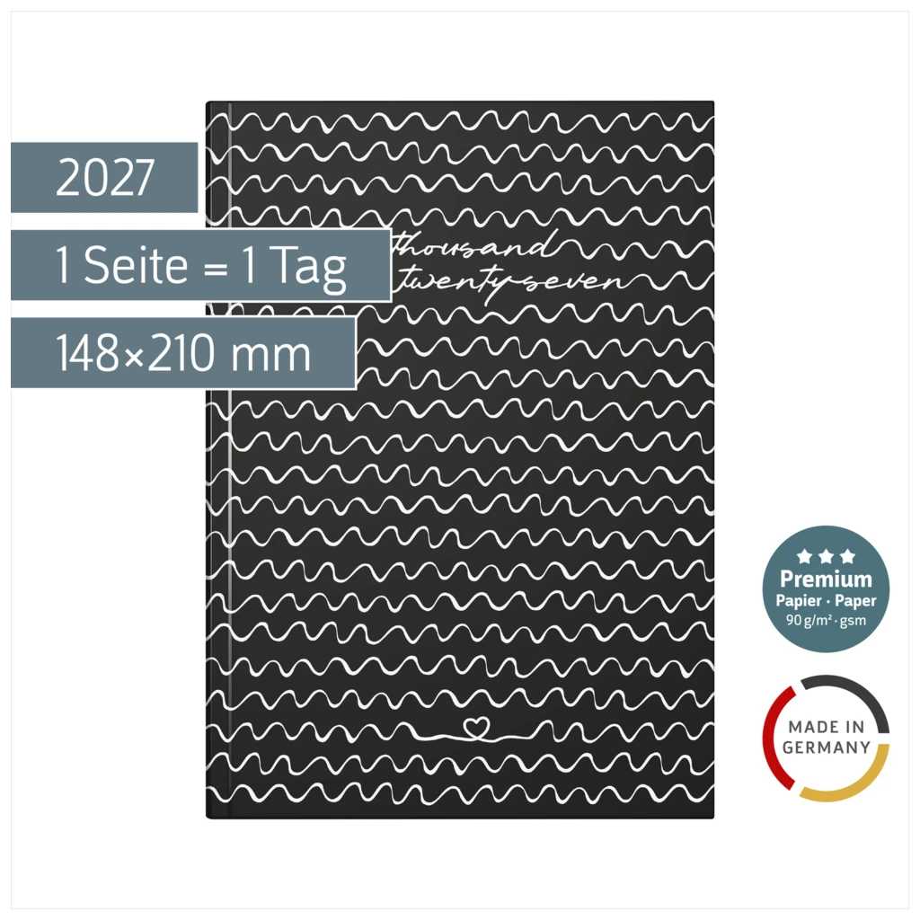 Buchkalender Premium Young Line 2027 „Waves“ | A5, Papier