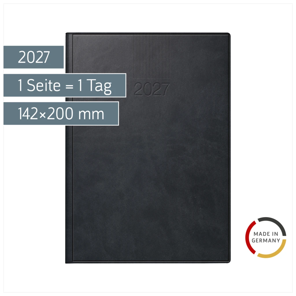 Buchkalender Mod. ROMA 1 2027 | A5, Kunstleder, schwarz