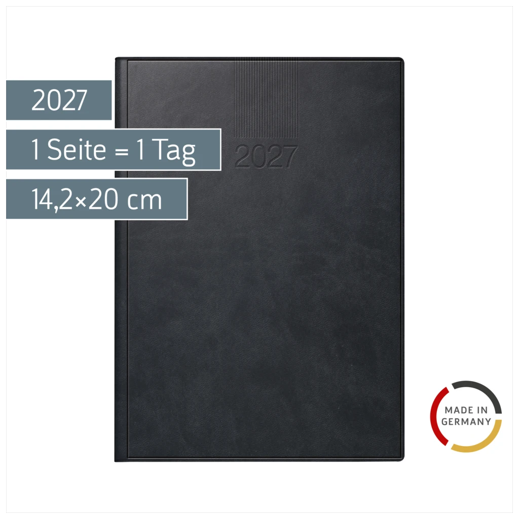 Buchkalender Mod. ROMA 1 2027 | A5, Kunstleder, schwarz