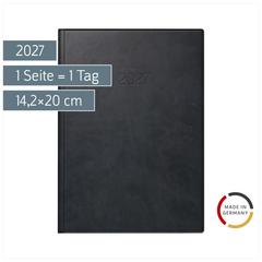 Buchkalender Mod. ROMA 1 2027 | A5, Kunstleder, schwarz