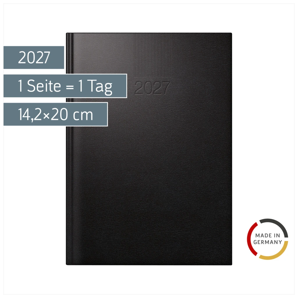 Buchkalender Mod. ROMA 1 2027 | A5, Kunststoff, schwarz