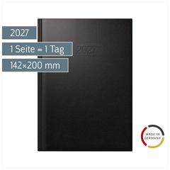 Buchkalender Mod. ROMA 1 2027 | A5, Kunststoff, schwarz