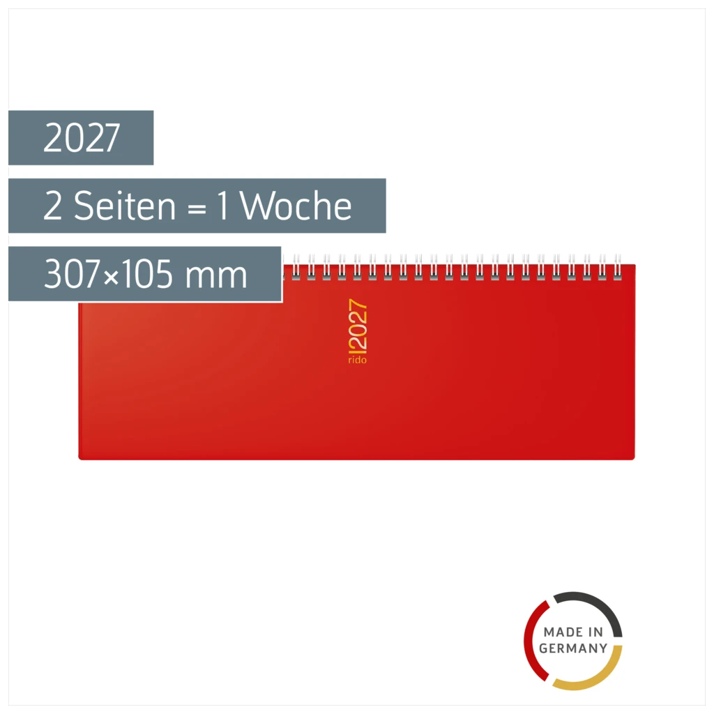 Querterminbuch Mod. ac-Wochenquerterminer 2027 | 307×105 mm, Kunststoff, rot
