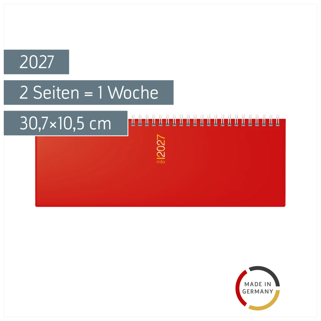 Querterminbuch Mod. ac-Wochenquerterminer 2027 | 30,7×10,5 cm, Kunststoff, rot