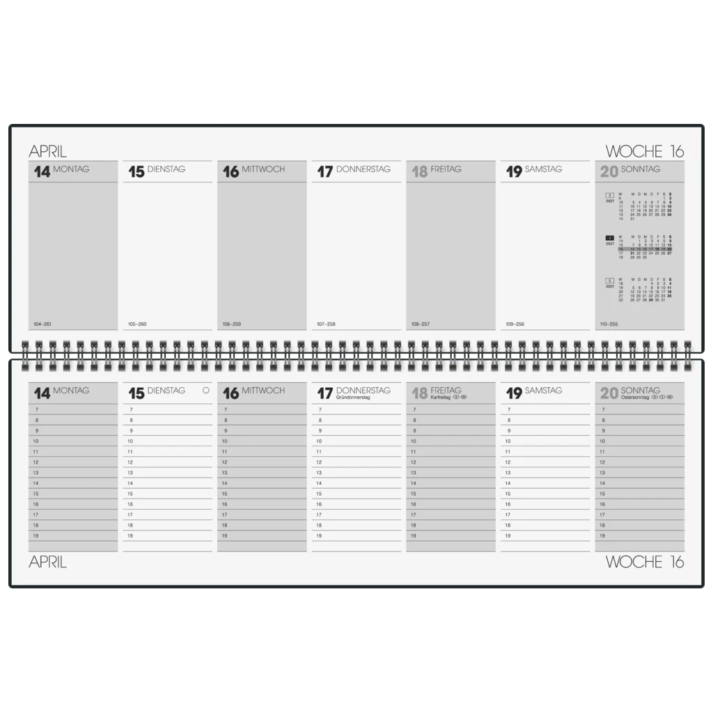 Querterminbuch Mod. futura 5 2027 | 420×137 mm, Kunststoff, schwarz