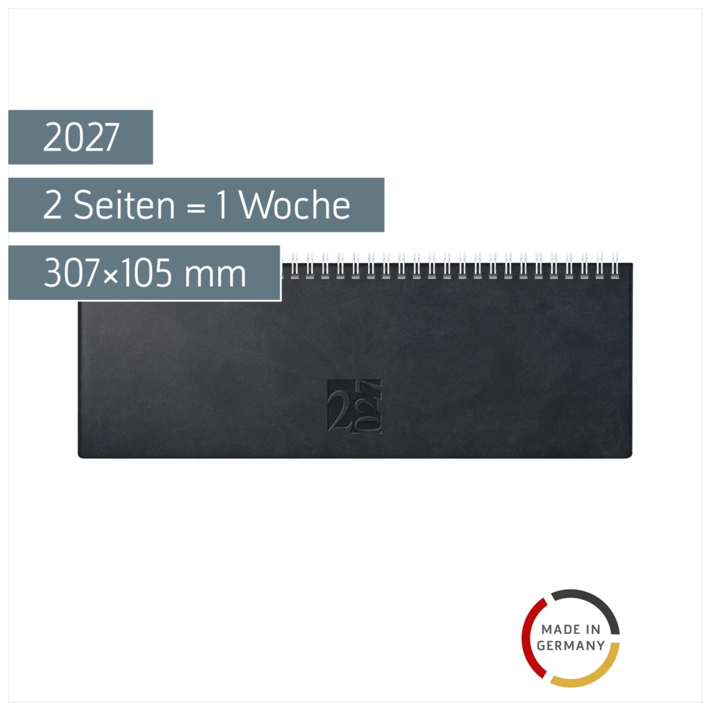 Querterminbuch Mod. ac-Wochenquerterminer 2027 | 307×105 mm, Kunstleder, schwarz