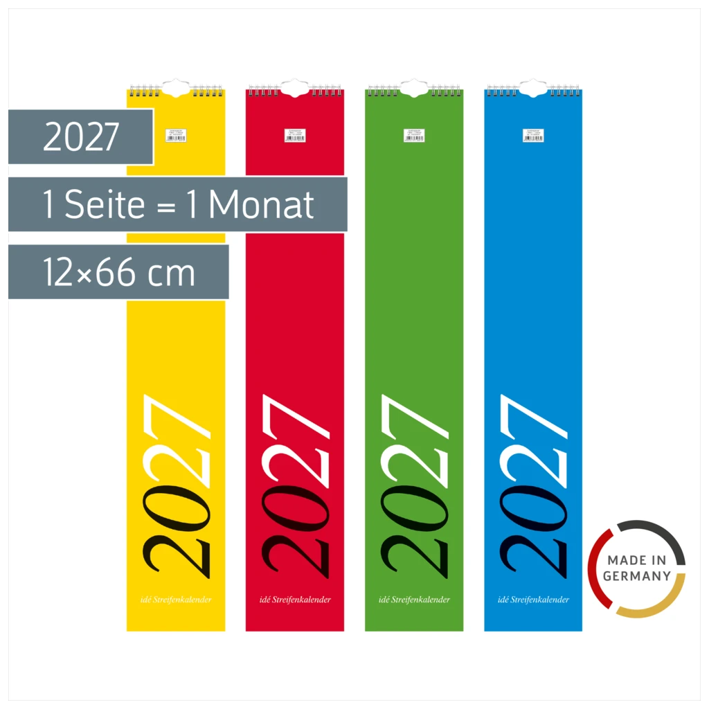 Streifenkalender 2027 | 12×66 cm, sortiert