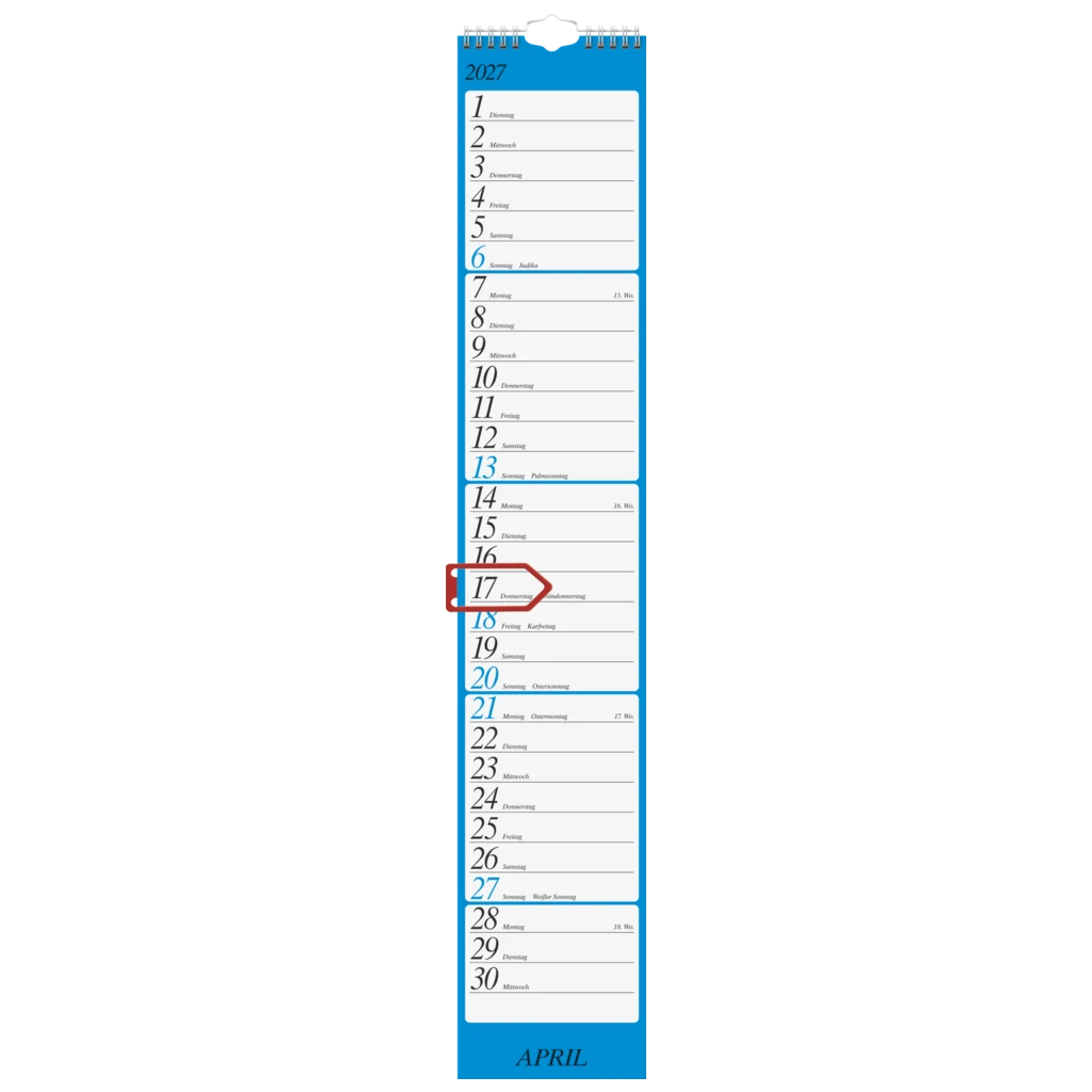 Streifenkalender 2027 | 12×66 cm, sortiert