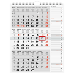 3-Monatskalender 2027 | grau, 30×39 cm