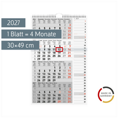 4-Monatskalender 2027 | grau, 30×49 cm