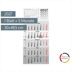 5-Monatskalender 2027 | grau, 30×63 cm