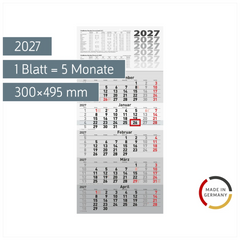 5-Monatskalender 2027 | grau, 300×630 mm
