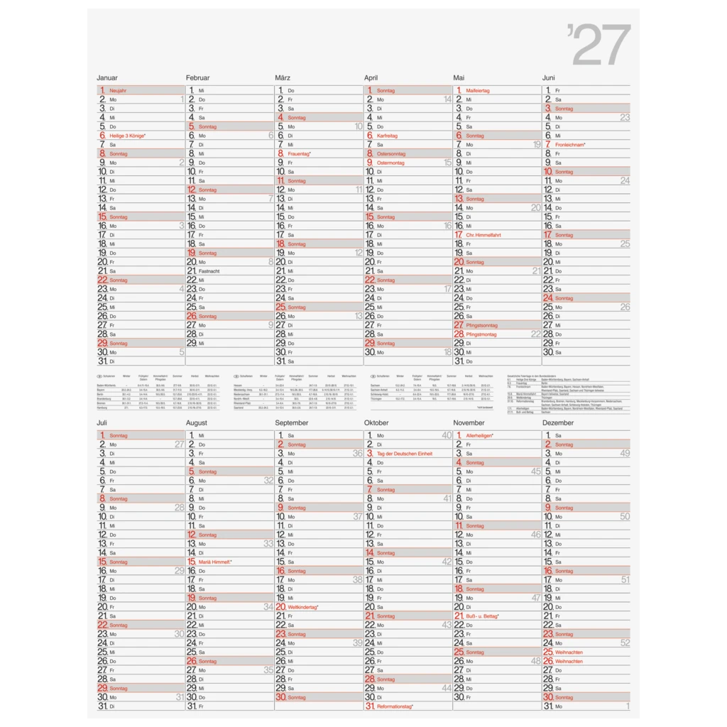 Plakatkalender Mod. Vertikal 2027 | 70×90 cm