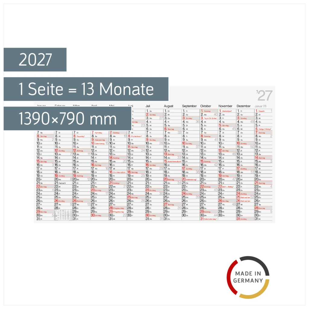 Plakatkalender Mod. young design XL 2027 | 1390×790 mm
