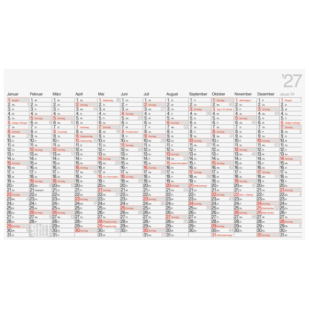 Plakatkalender Mod. young design XL 2027 | 139×79 cm