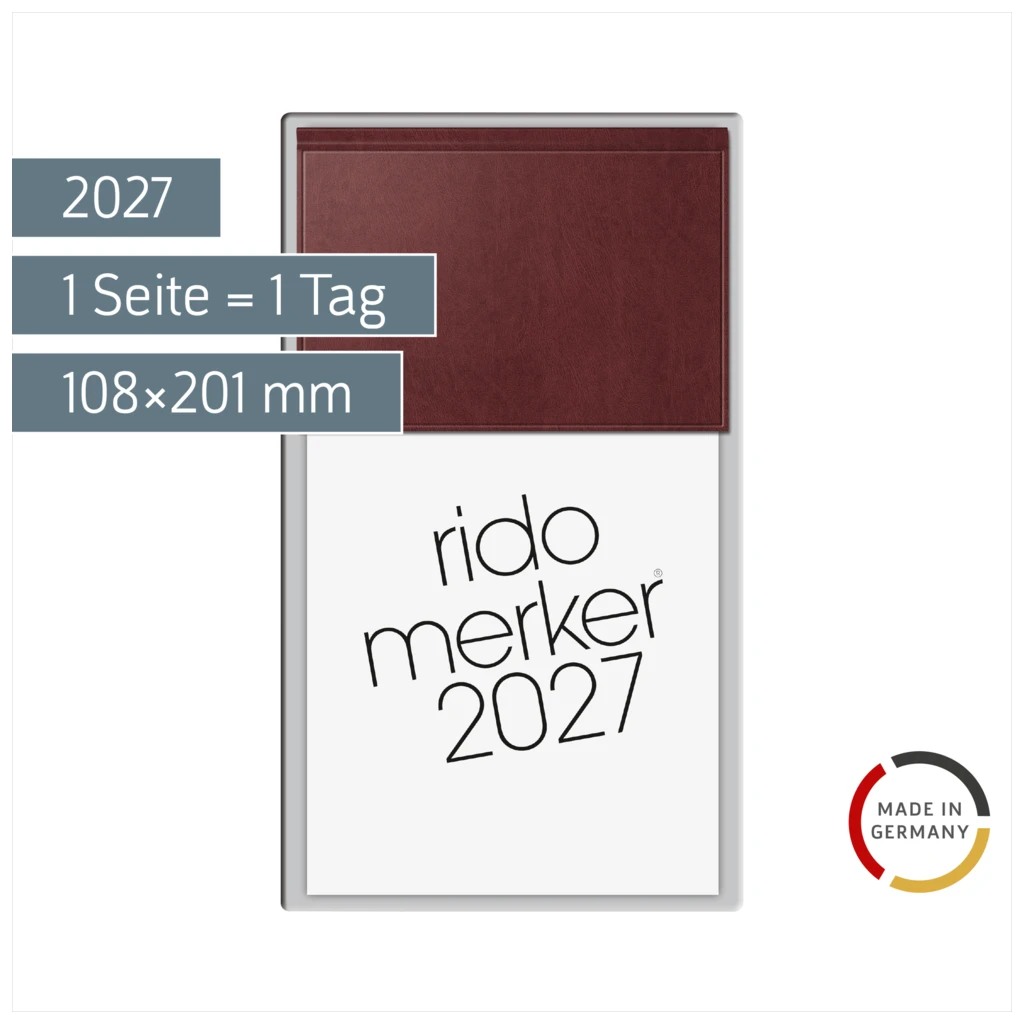 Vormerkbuch Mod. Merker 2027 | 108×201 mm, Kunststoff, dunkelrot