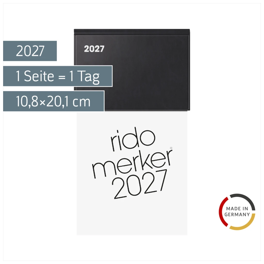 Vormerkbuch Mod. Merker 2027 | 10,8×20,1 cm, Kunststoff, schwarz