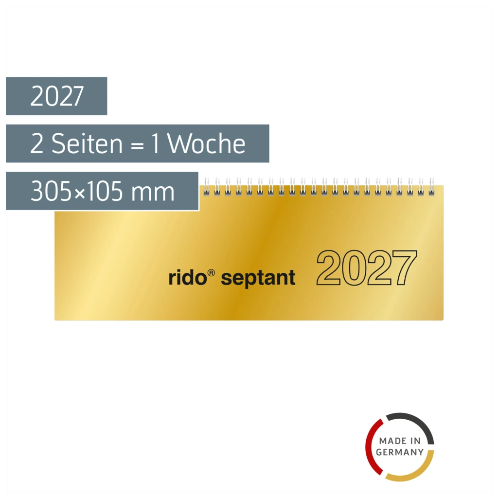Querterminbuch Mod. septant 2027 | 305×105 mm, Karton, gold