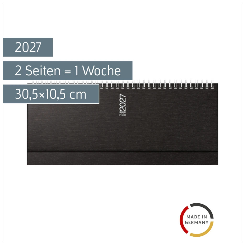 Querterminbuch Mod. septant 2027 | 30,5×10,5 cm, Kunststoff, schwarz
