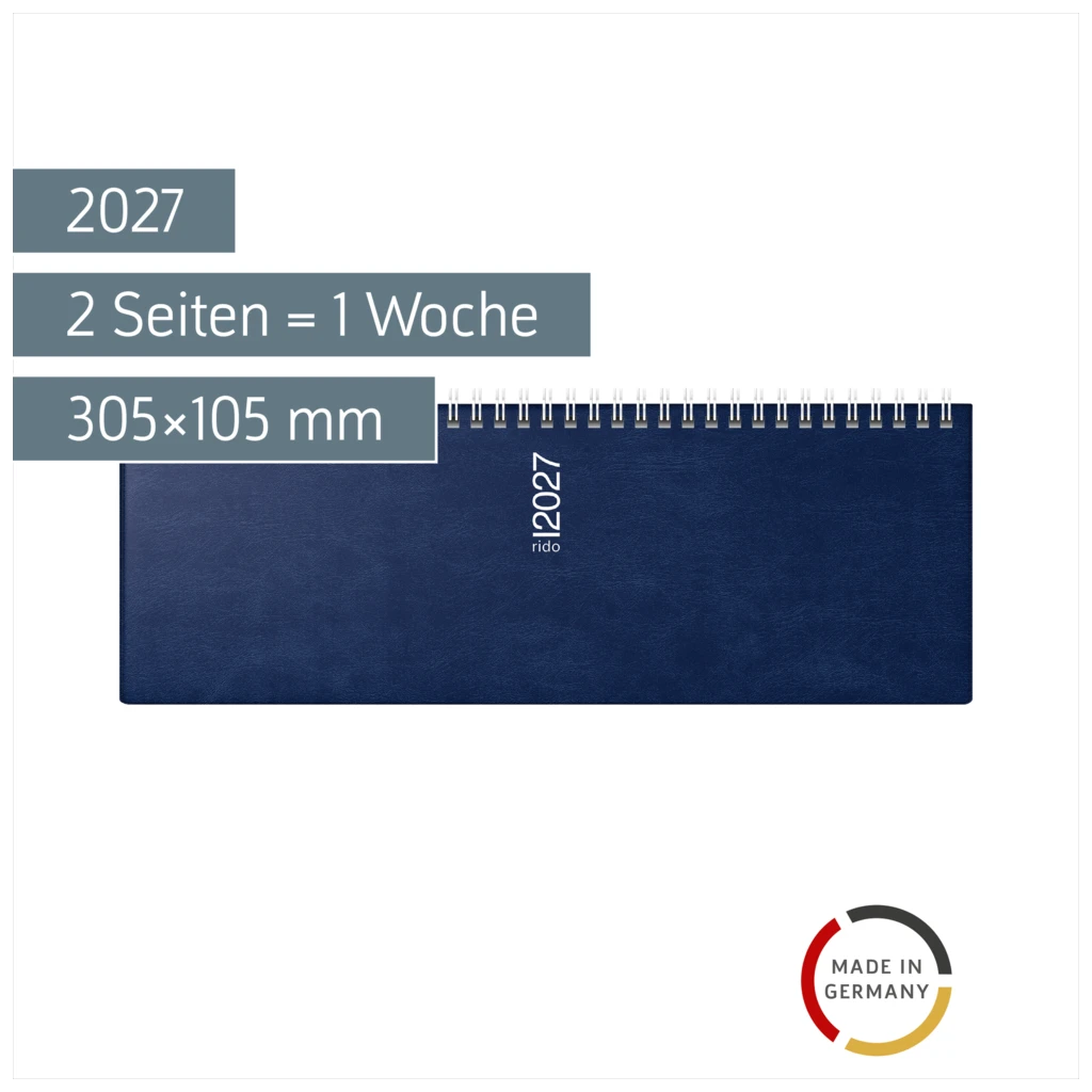 Querterminbuch Mod. septant 2027 | 305×105 mm, Kunststoff, dunkelblau