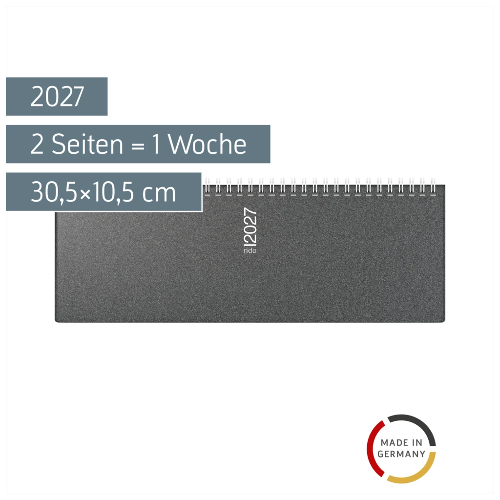 Querterminbuch Mod. septant 2027 | 30,5×10,5 cm, Kunststoff, grau