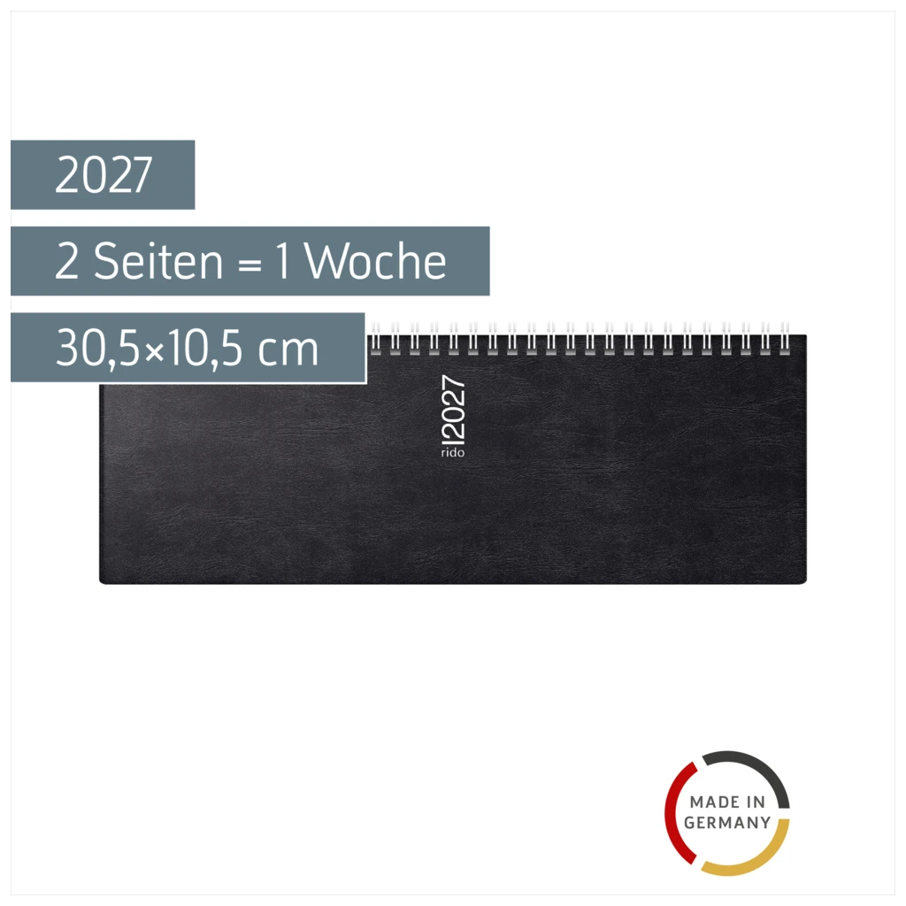 Querterminbuch Mod. septant 2027 | 30,5×10,5 cm, Kunststoff, schwarz