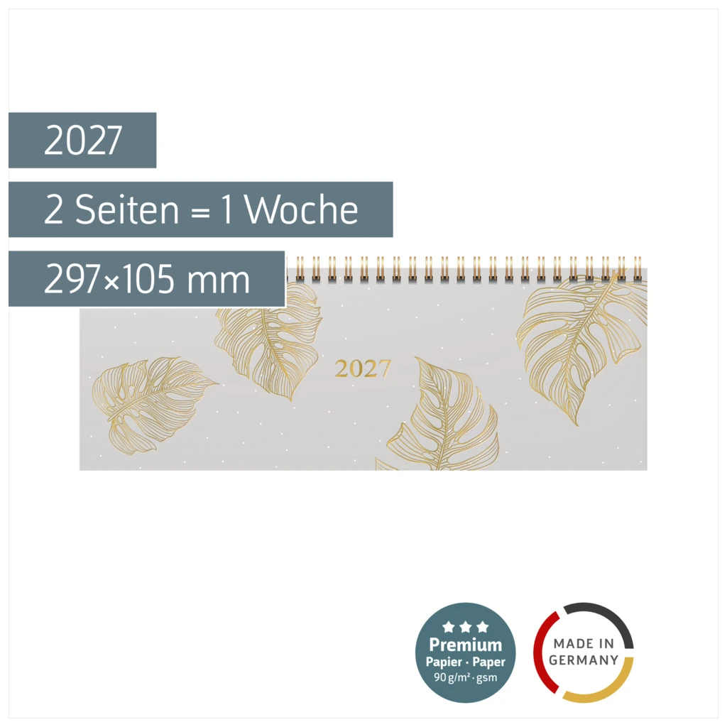 Querterminbuch Premium Young Line 2027 „Monstera“ | 297×105 mm, Papier