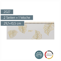 Querterminbuch Premium Young Line 2027 „Monstera“ | 29,7×10,5 cm, Papier