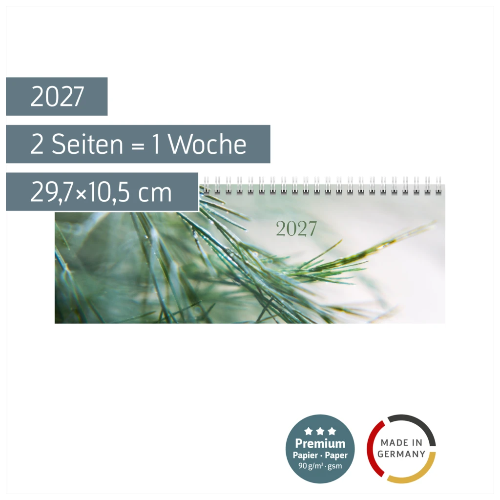 Querterminbuch Premium Young Line 2027 „Greeny“ | 29,7×10,5 cm, Papier