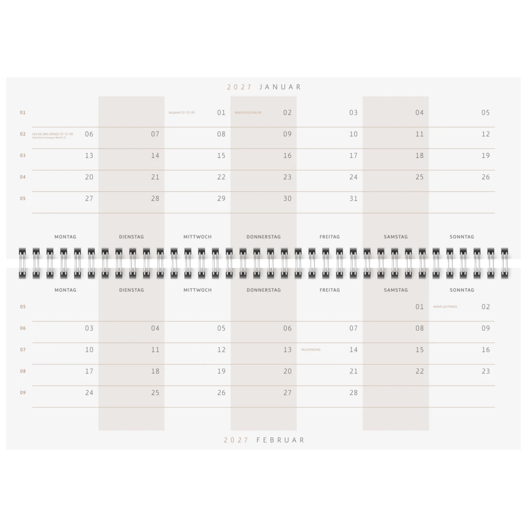 Querterminbuch Premium Young Line 2027 „Greeny“ | 29,7×10,5 cm, Papier