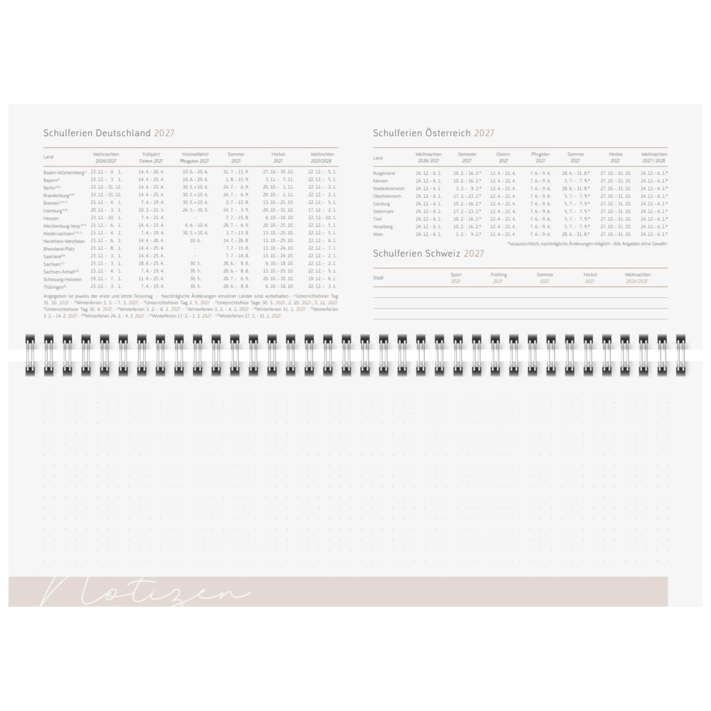 Querterminbuch Premium Young Line 2027 „Greeny“ | 29,7×10,5 cm, Papier